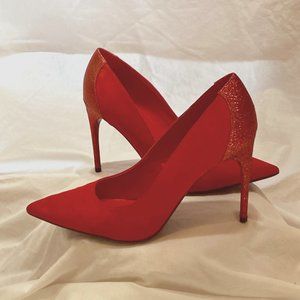 Size 8.5 Marc Fisher MF GIRAFFEE Red Pointed Toe Pumps W/ Shimmery Stiletto Heel